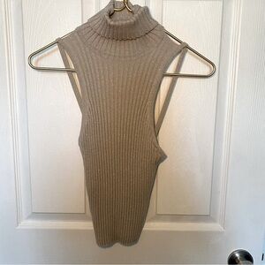 Express turtleneck sleeveless sweater open back ribbed cotton metallic blend XS